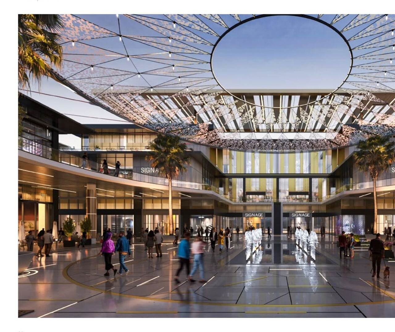 Interior render of the Luxury Square multi-purpose plaza atrium