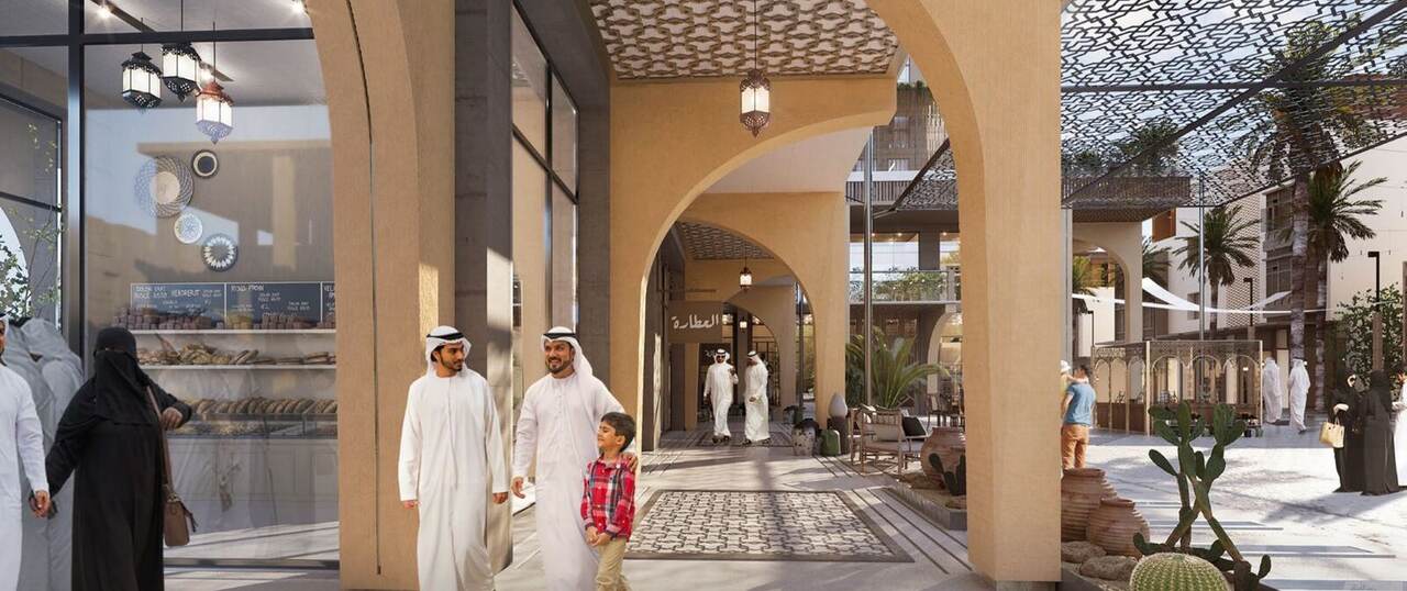 Arcade market render with shoppers