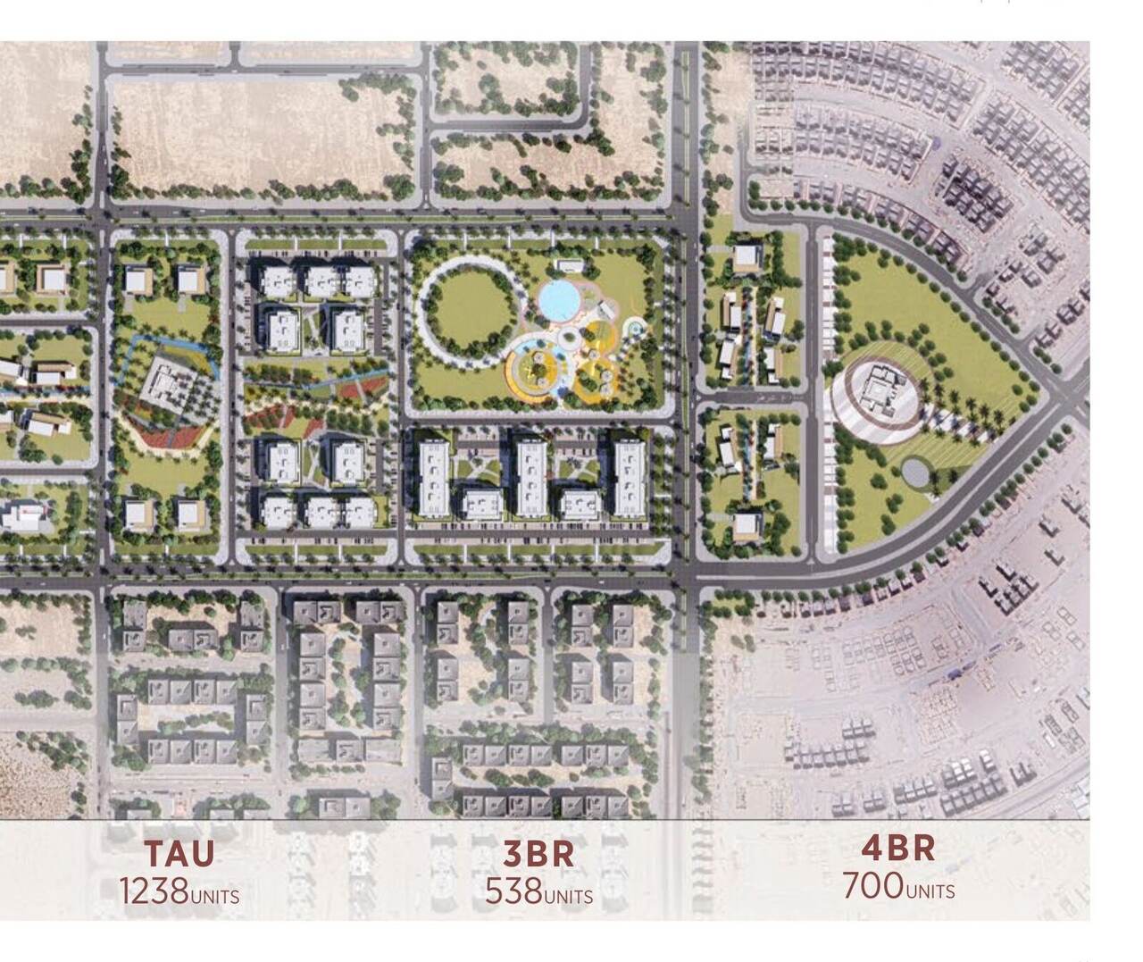 Render of the Tilal Residence landscaped courtyard